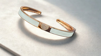 Rose Gold & White Enamel Cuff Kada