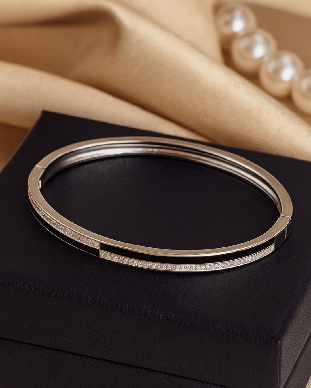 Black & Silver Pavé Kada Sterling Silver