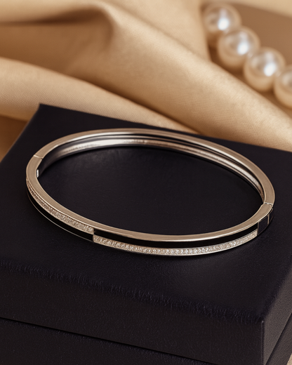 Black & Silver Pavé Kada Sterling Silver