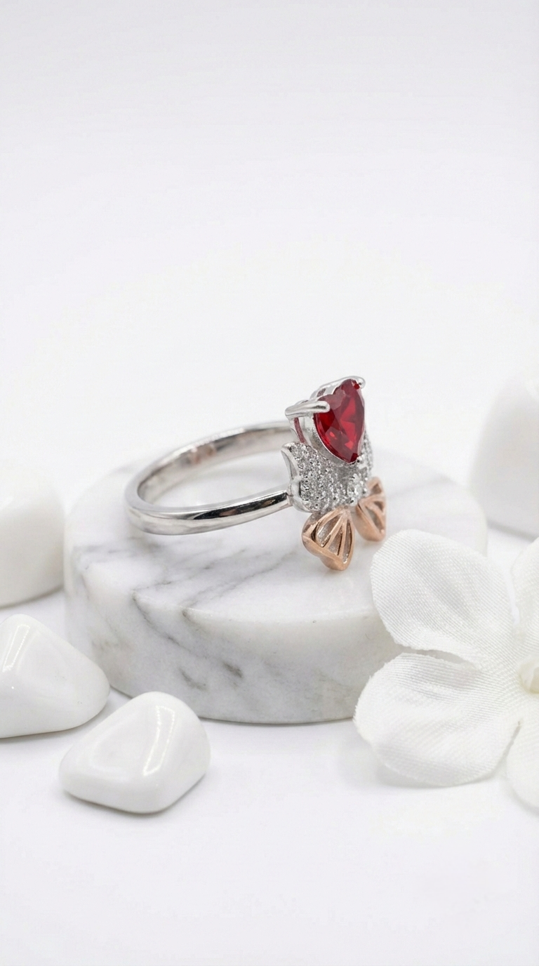 Eternal Rosé Heart Bow Ring | 925 Sterling Silver