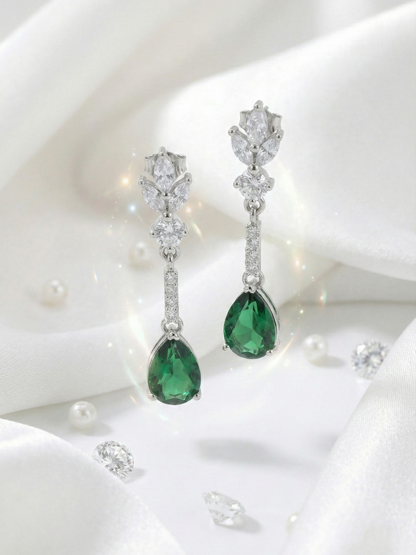 Rosée Émeraude Drop Earrings | 925 Sterling Silver