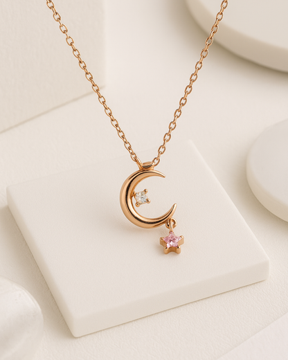 Celestial Charm Moon & Star Necklace Sterling Silver