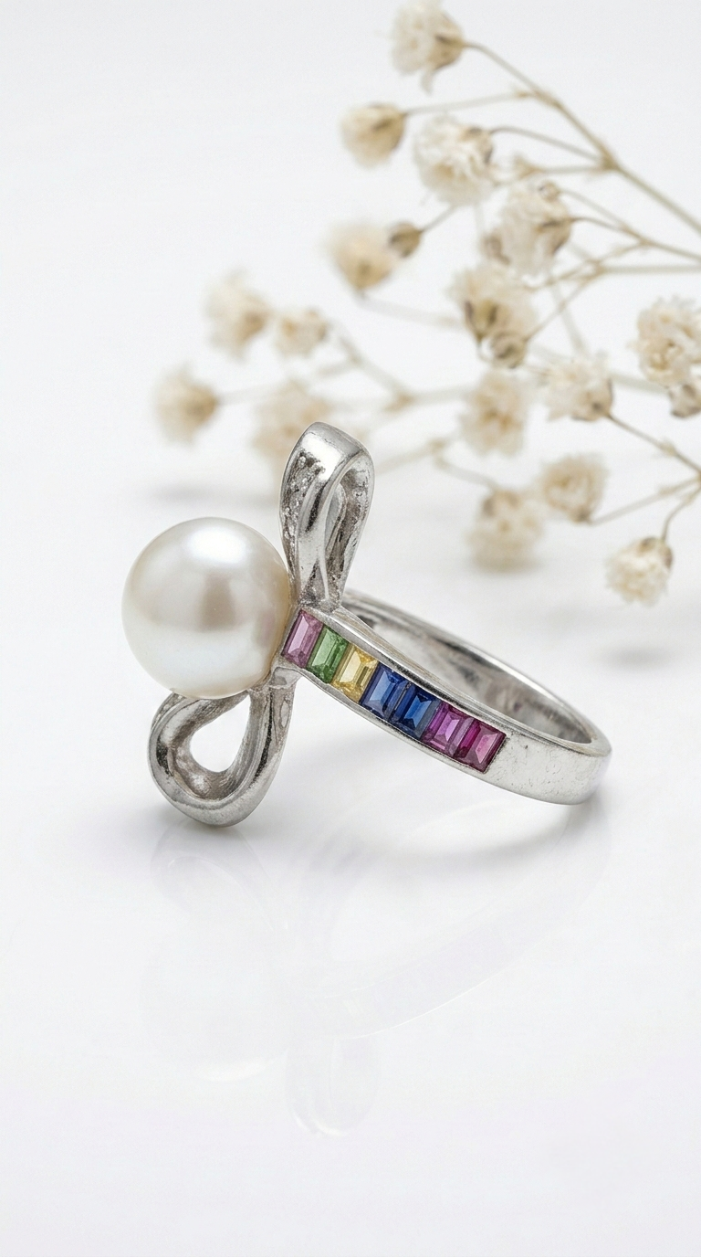 Serenelle Rainbow Pearl Ring | 925 Sterling Silver