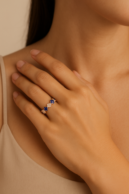 Bleu Royale Clover Ring - Sterling Silver