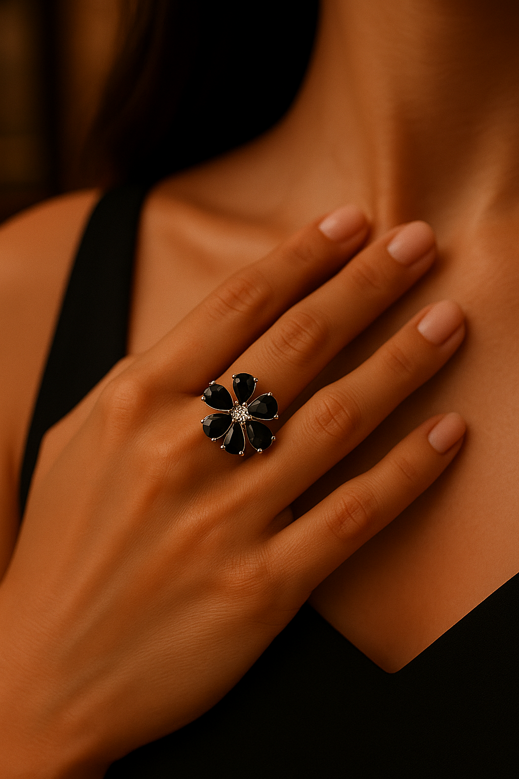 Onyx Blossom Ring