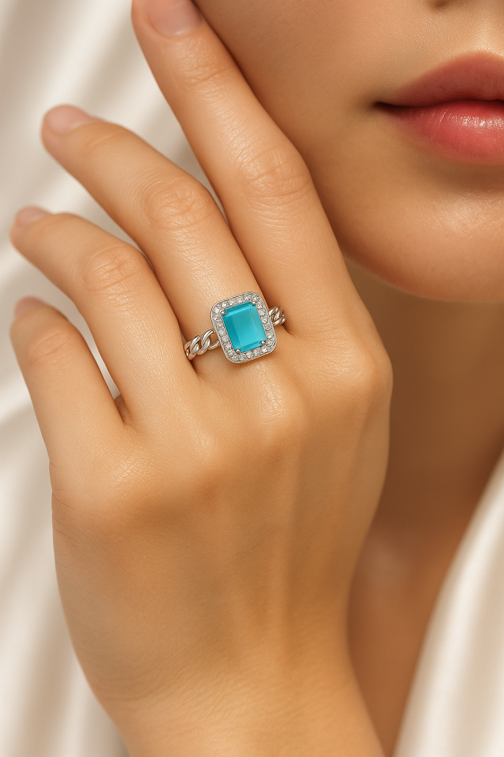 Serene Tide Halo Ring - Sterling Square