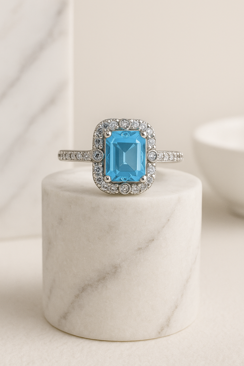 Azure Regent Halo Ring — Sterling Silver