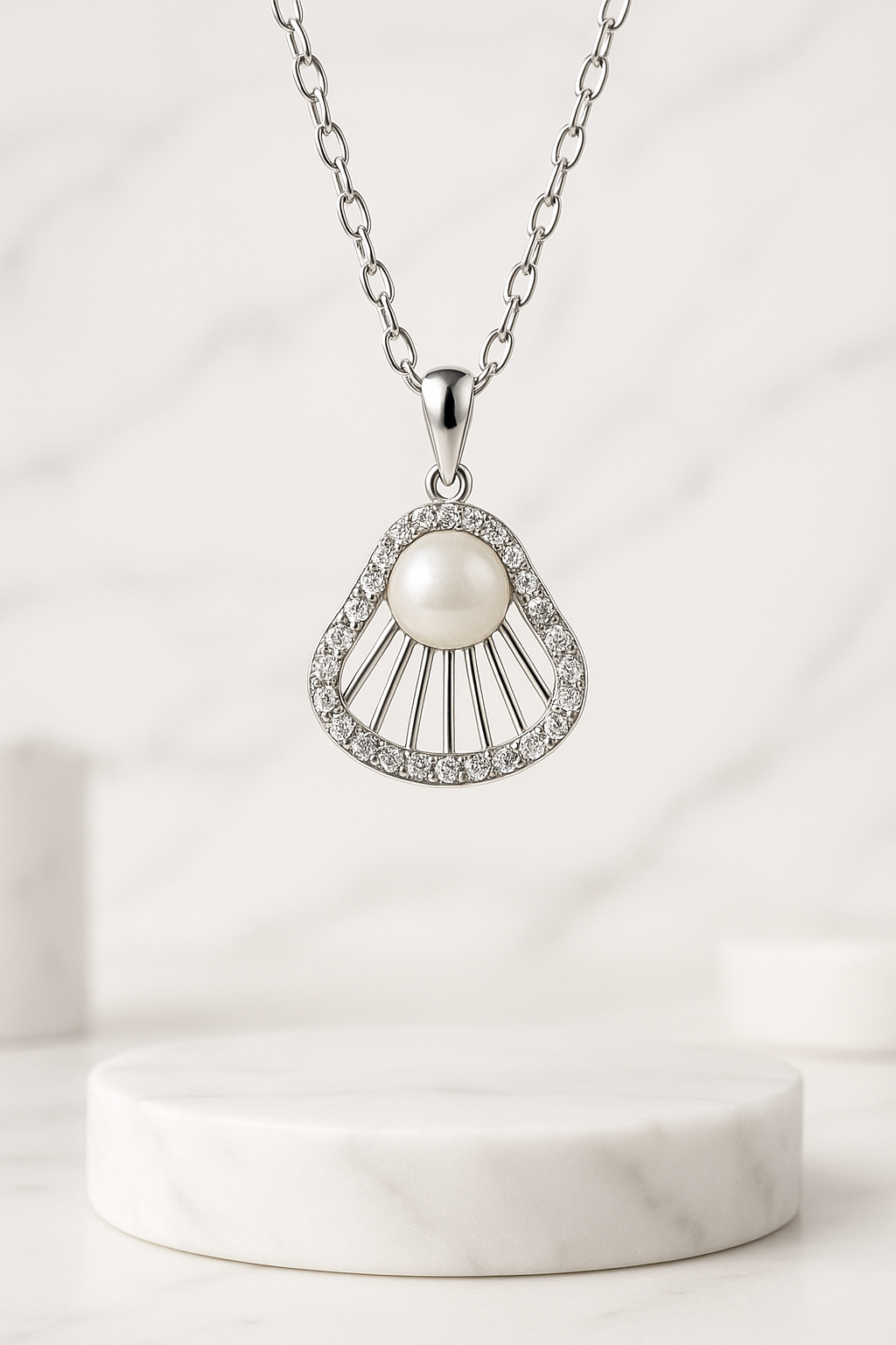 Sunburst Pearl Necklace | 925 Sterling Silver