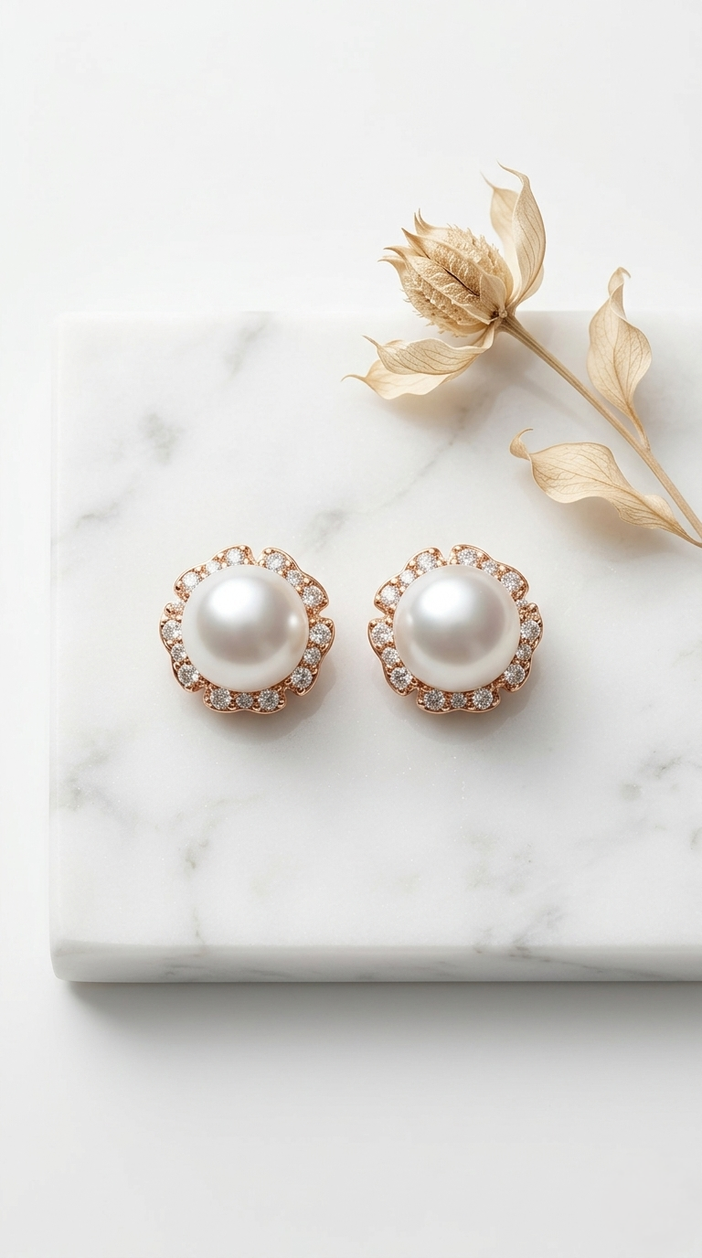 Elaria Pearl Halo Studs | 925 Sterling Silver