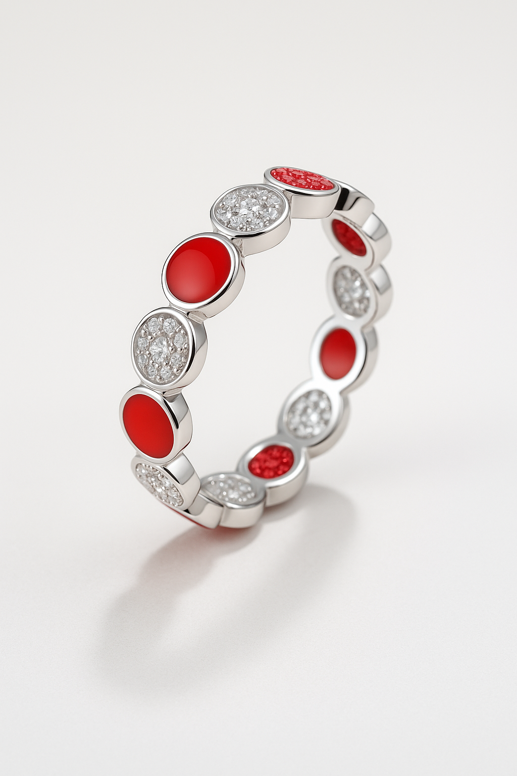 Royal Carmine Halo Band Ring - Sterling Silver