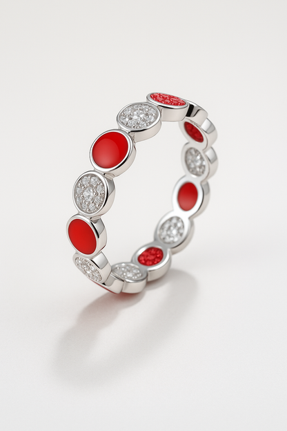 Royal Carmine Halo Band Ring - Sterling Silver