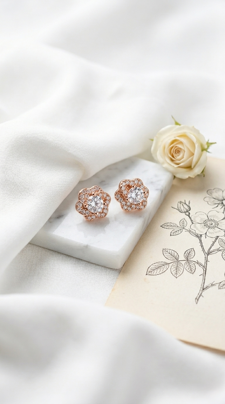 Rosé Bloom Solitaire Studs | 925 Sterling Silver