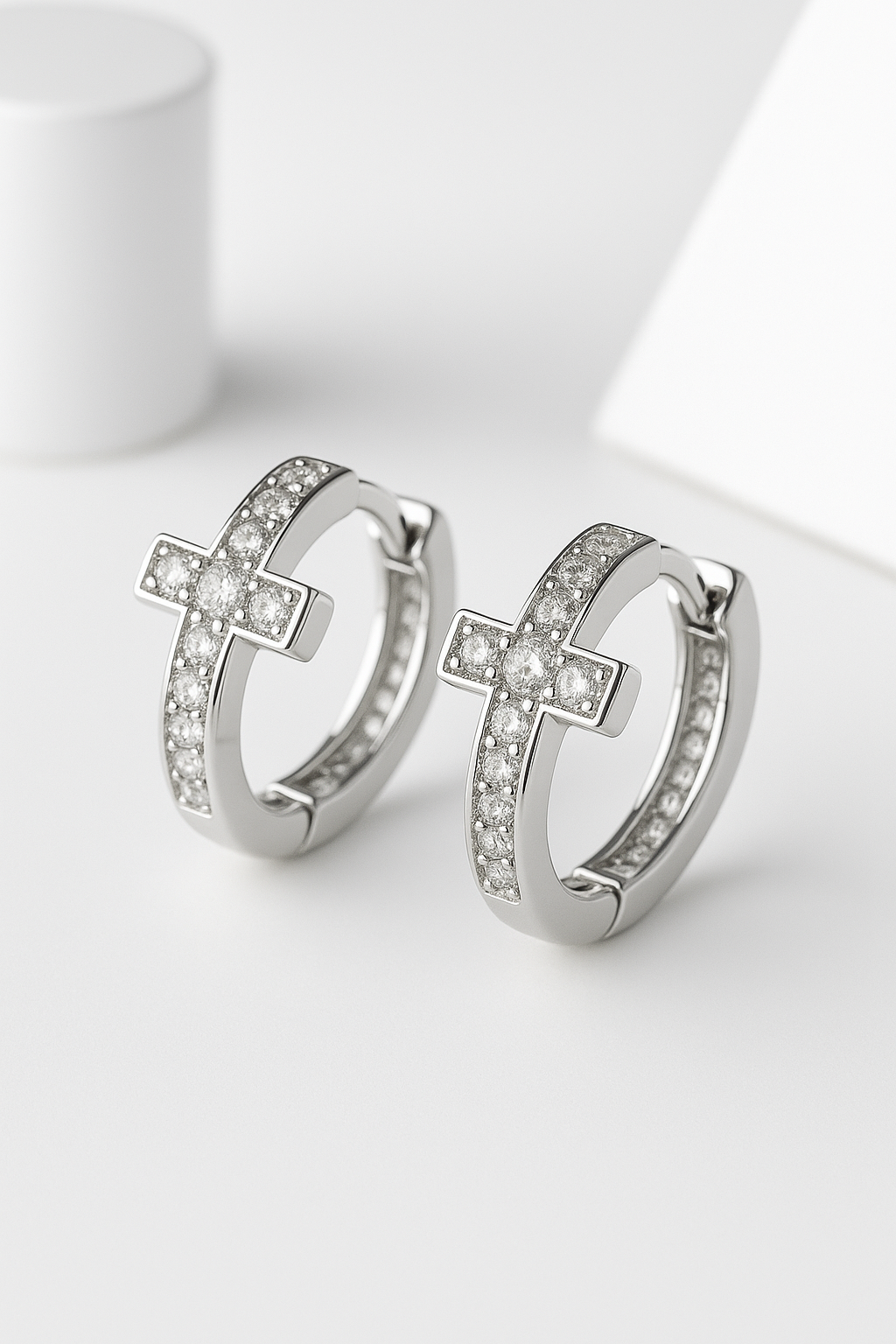 The Crystal Cross Huggie Earring | 925 Sterling Silver