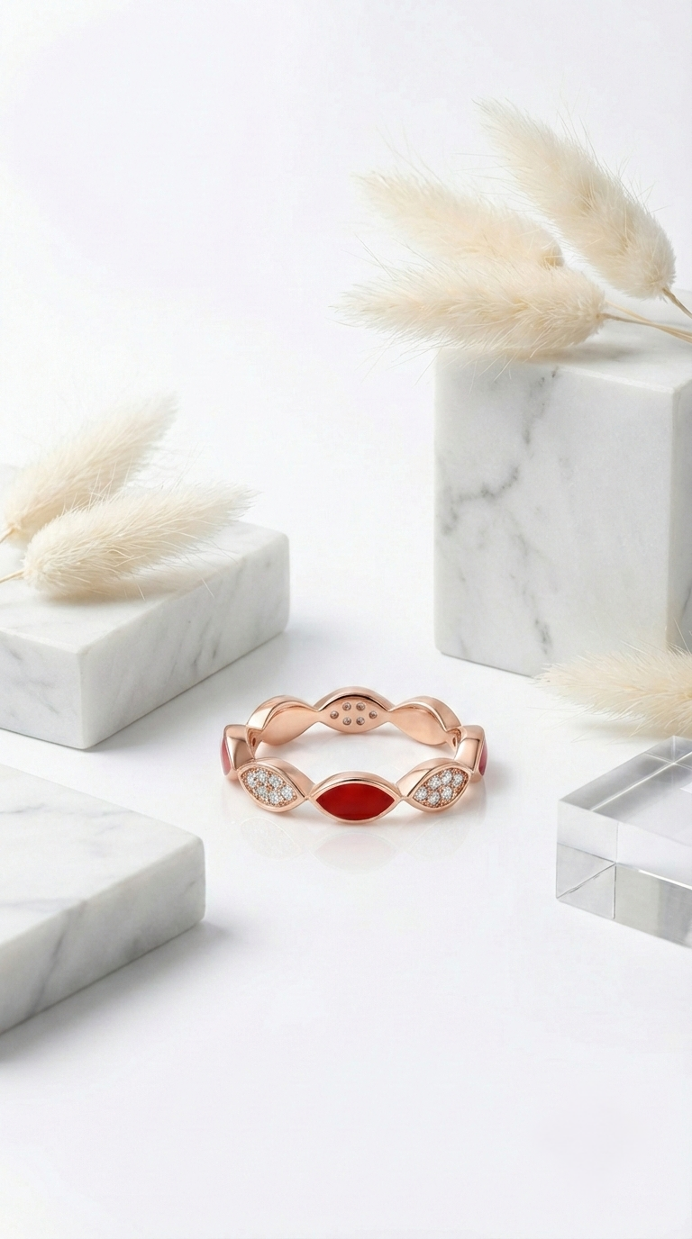 Aurelle Ruby Leaf Band | 925 Sterling Silver