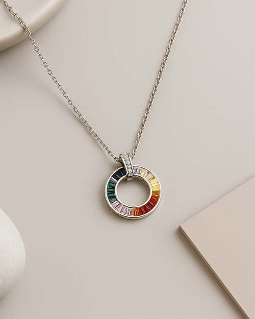Spectrum Halo Pendant Necklace Sterling Silver