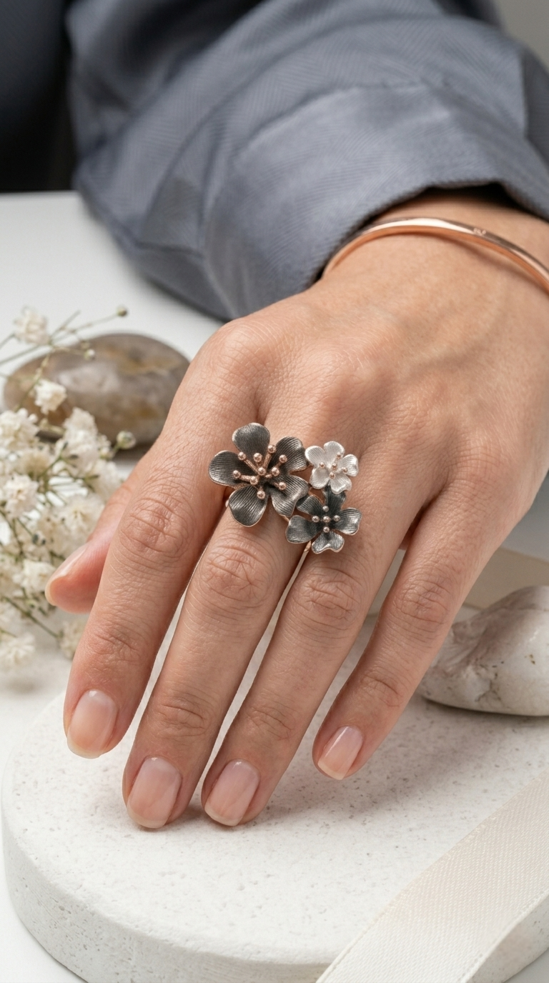 Ebon Fleur Ring | 925 Sterling Silver