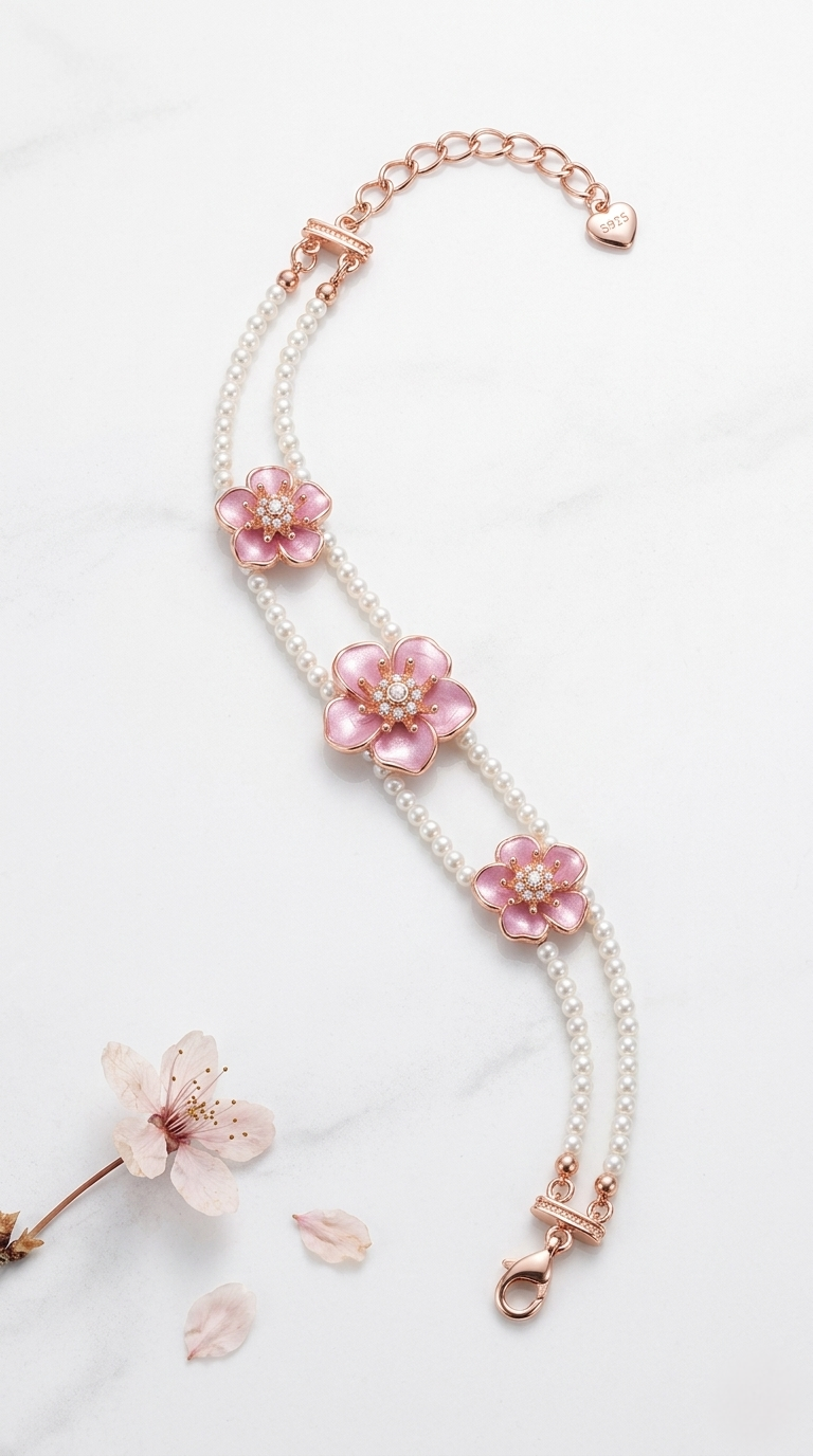 Rosé Bloom Pearl Bracelet | 925 Sterling Silver