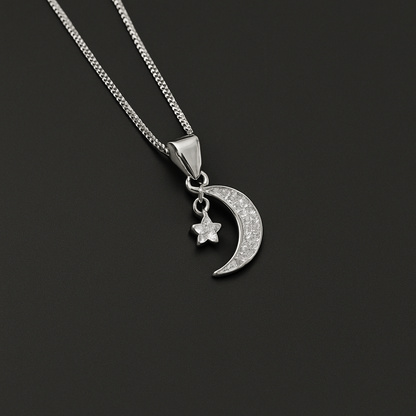 Stellar Moon & Star Necklace Silver Finish