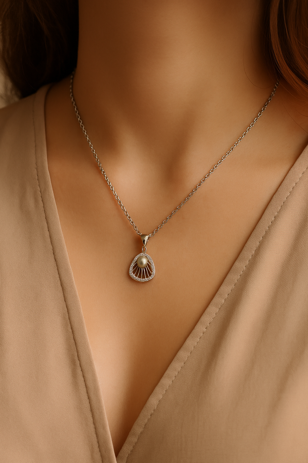 Sunburst Pearl Sterling Silver Necklace