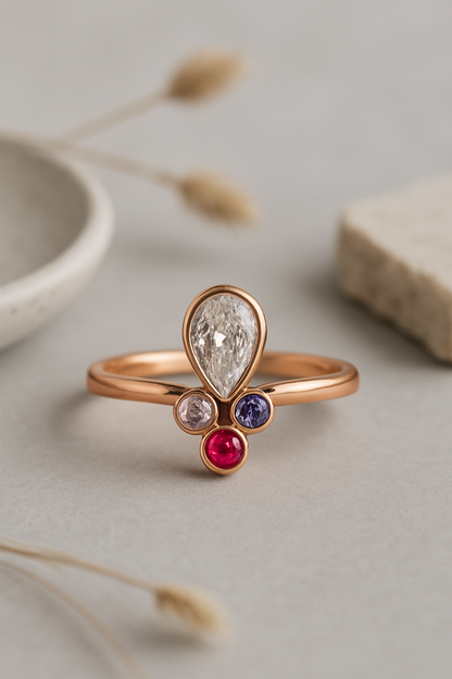 Aurora Dewdrop Multigem Ring - Sterling Silver