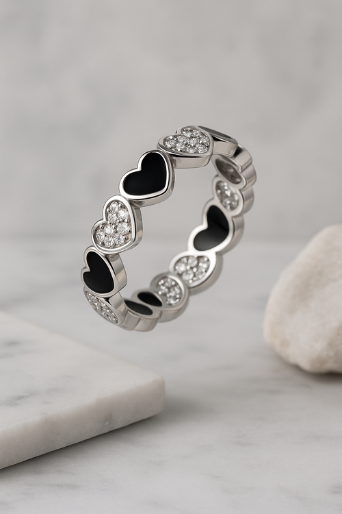 Noir Heart Eternity Ring - Sterling Silver