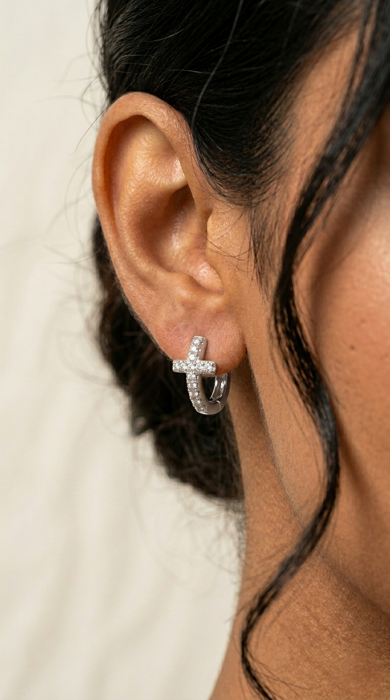Éclat Cross Pavé Hoops | 925 Sterling Silver