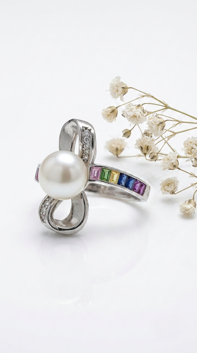 Serenelle Rainbow Pearl Ring | 925 Sterling Silver
