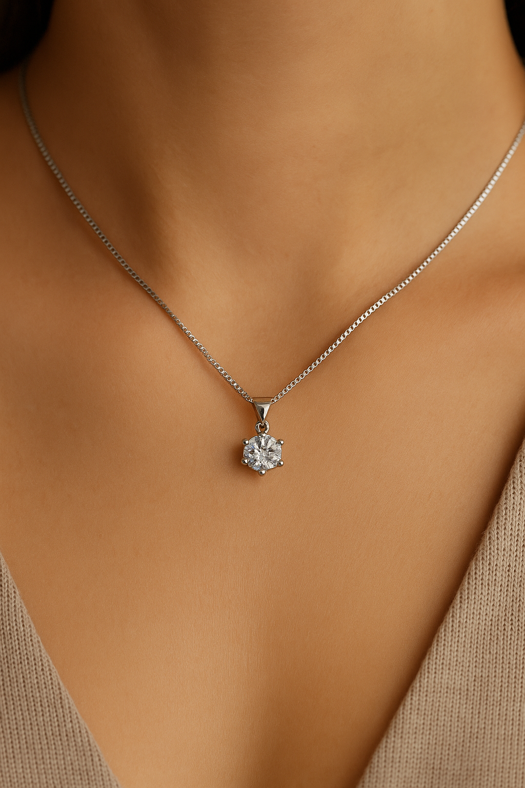 Aurora Classic Solitaire Necklace Sterling Silver