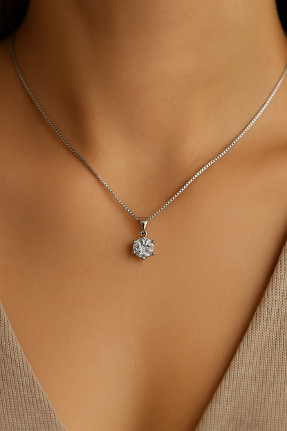 Aurora Classic Solitaire Necklace Sterling Silver