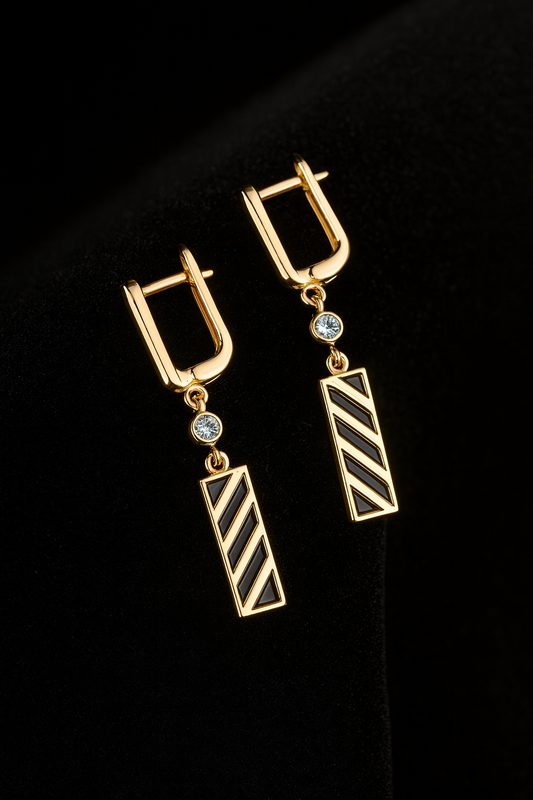 Noir Enamel Stripe Earrings Sterling Silver