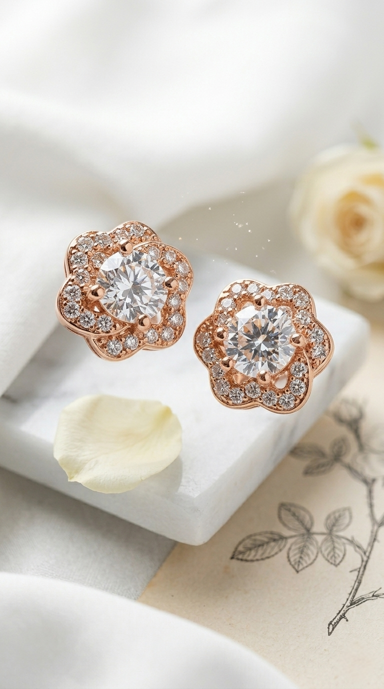 Rosé Bloom Solitaire Studs | 925 Sterling Silver