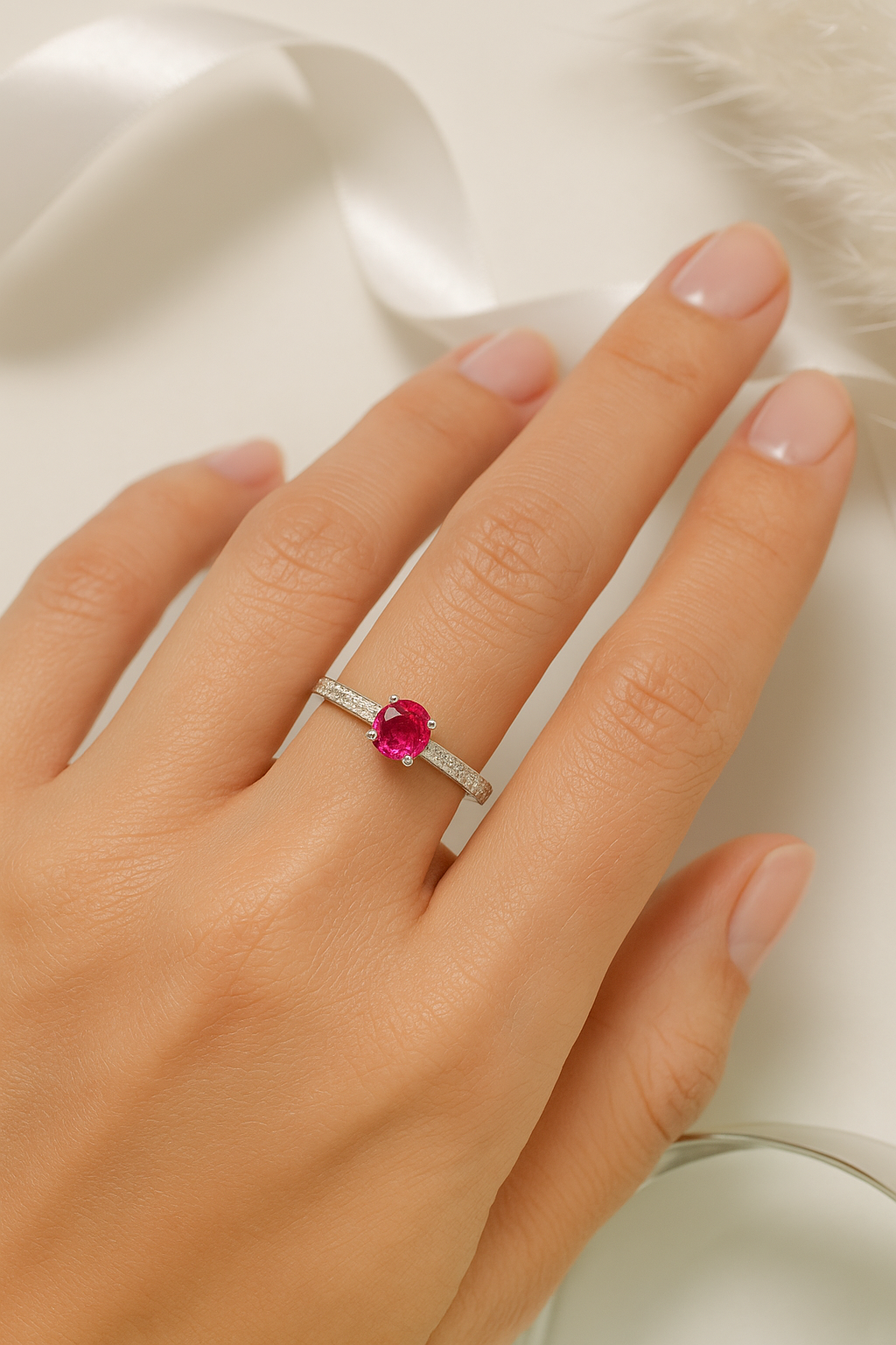 Crimson Whisper Solitaire | 925 Sterling Silver