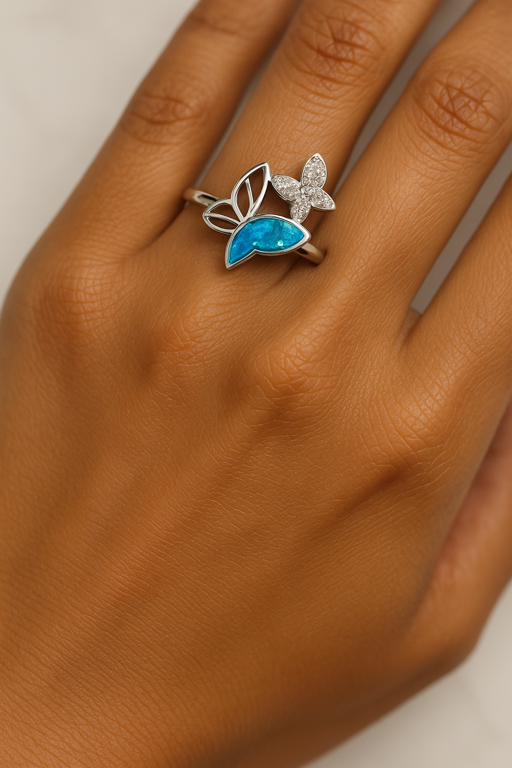 Sky Opal Butterfly Ring - Sterling Silver