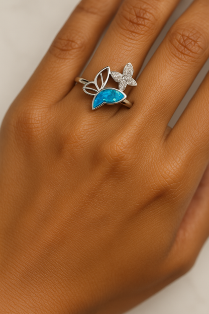 Sky Opal Butterfly Ring - Sterling Silver