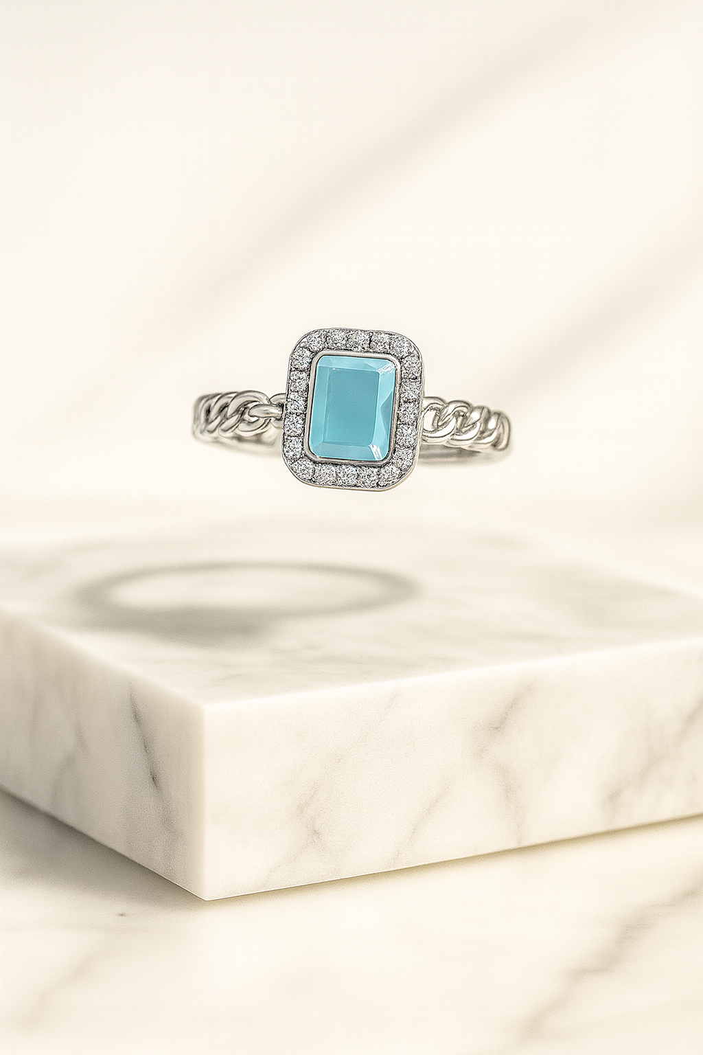 Serene Tide Halo Ring - Sterling Square