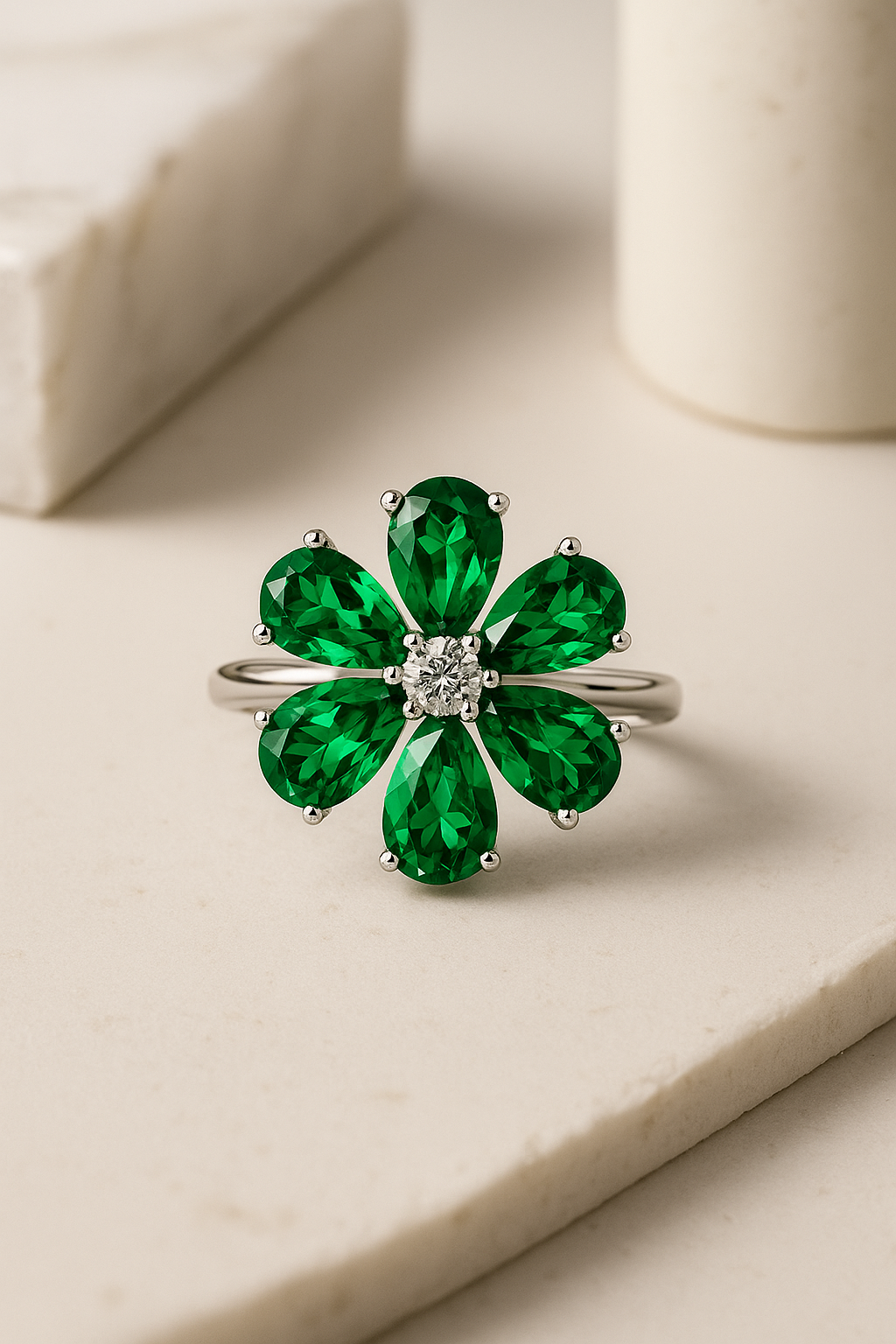 Emerald Blossom Ring - Sterling Silver