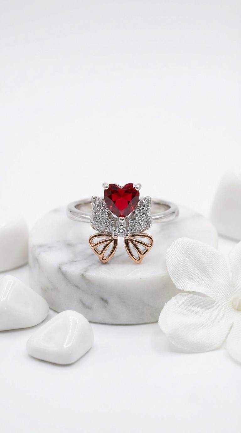 Eternal Rosé Heart Bow Ring | 925 Sterling Silver