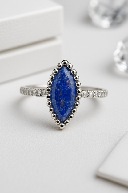 Midnight Marquise Lapis Ring - Sterling Silver