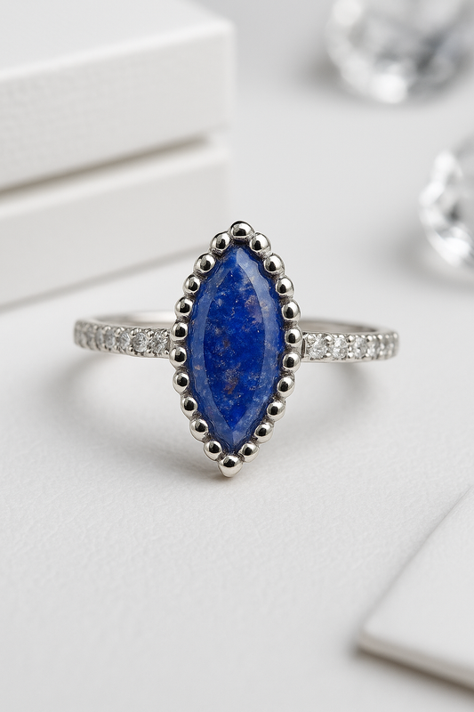 Midnight Marquise Lapis Ring - Sterling Silver