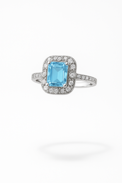 Azure Regent Halo Ring — Sterling Silver