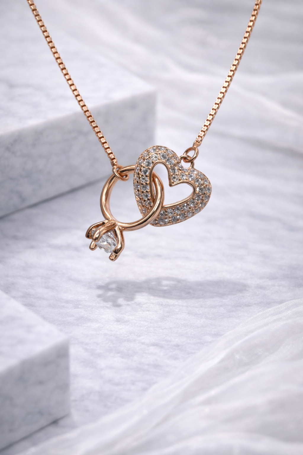 Eterna Heart & Solitaire Necklace | 925 Sterling Silver