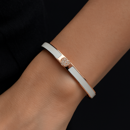 Rose Gold & White Enamel Cuff Kada