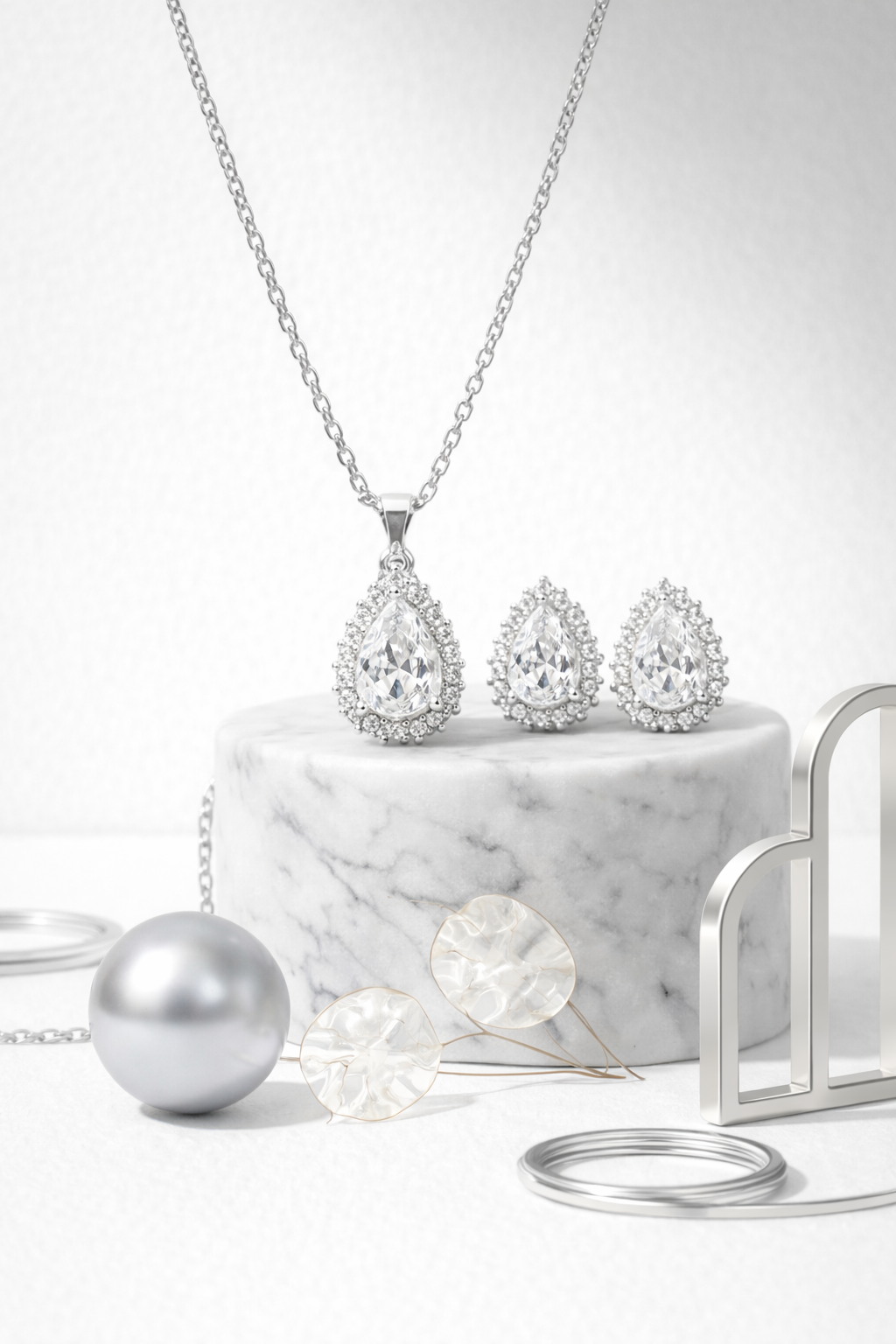 Elara Halo Pear Set | 925 Sterling Silver