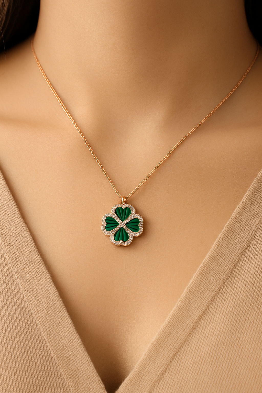 Emerald Clover Charm Necklace